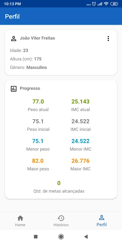 Balança Diária screenshot: Profile with progress