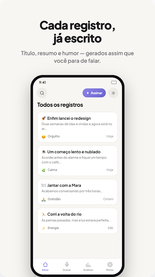 Captura de tela do Spokn: Cada registro, já escrito